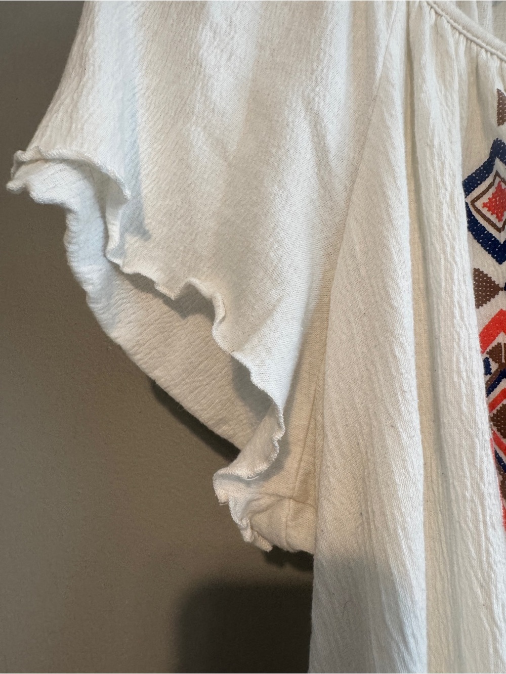 Boho Embroidered Flutter Sleeve Smocked Hem Blouse sz 1X XL - Picture 3 of 8